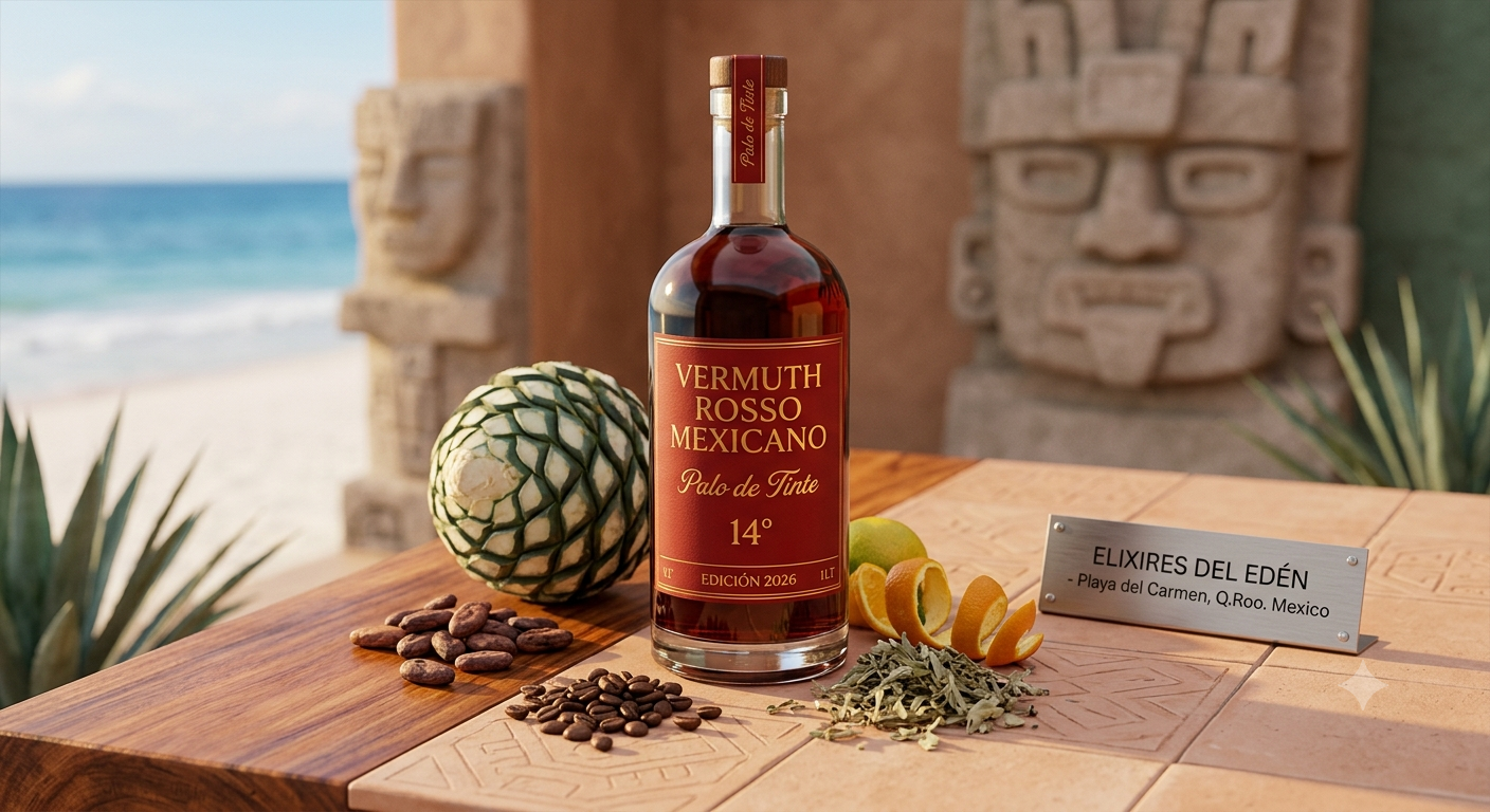 Botella de Vermuth Rosso Mexicano Palo de Tinte