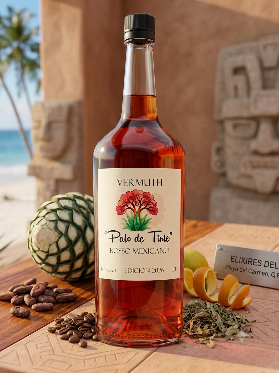 Botella de Vermuth Rosso Mexicano Palo de Tinte